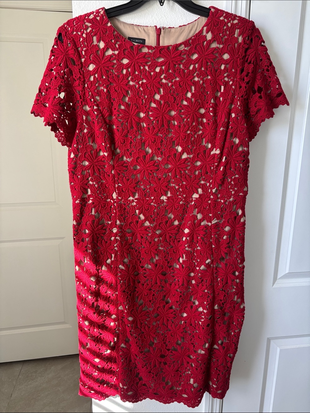 Talbots Red Floral Crochet Sheath Dress